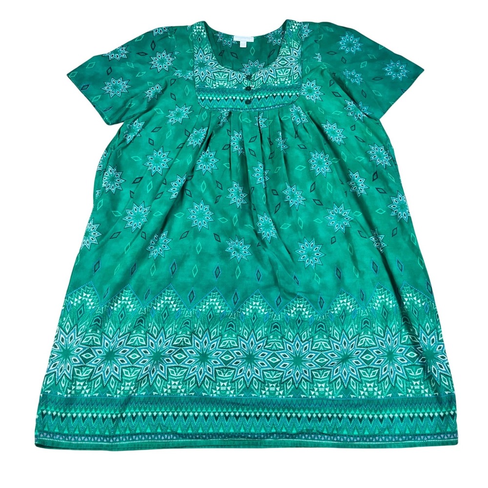 Only Necessities Green Geometric Star Cotton Muumuu Lounger Dress Plus 2X 26/28